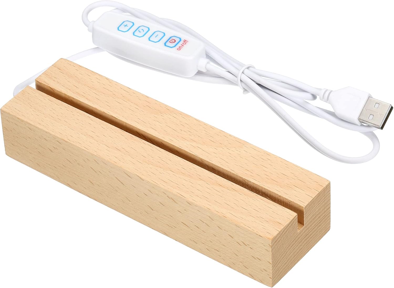 PATIKIL Wooden LED Light Base Stand, Rectangle Wooden 4.65" x 0.2" 3Colored Lights Display