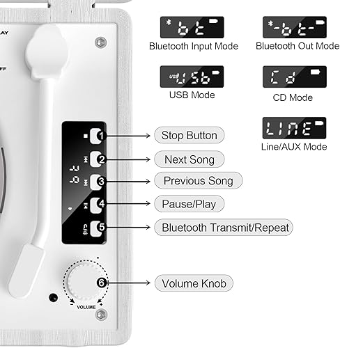 Miniatura 6 de Reproductor de CD portátil con Bluetooth para el hogar, reproductor de CD con altavoces integrados, diseño de escritorio compacto, USB, AUX,