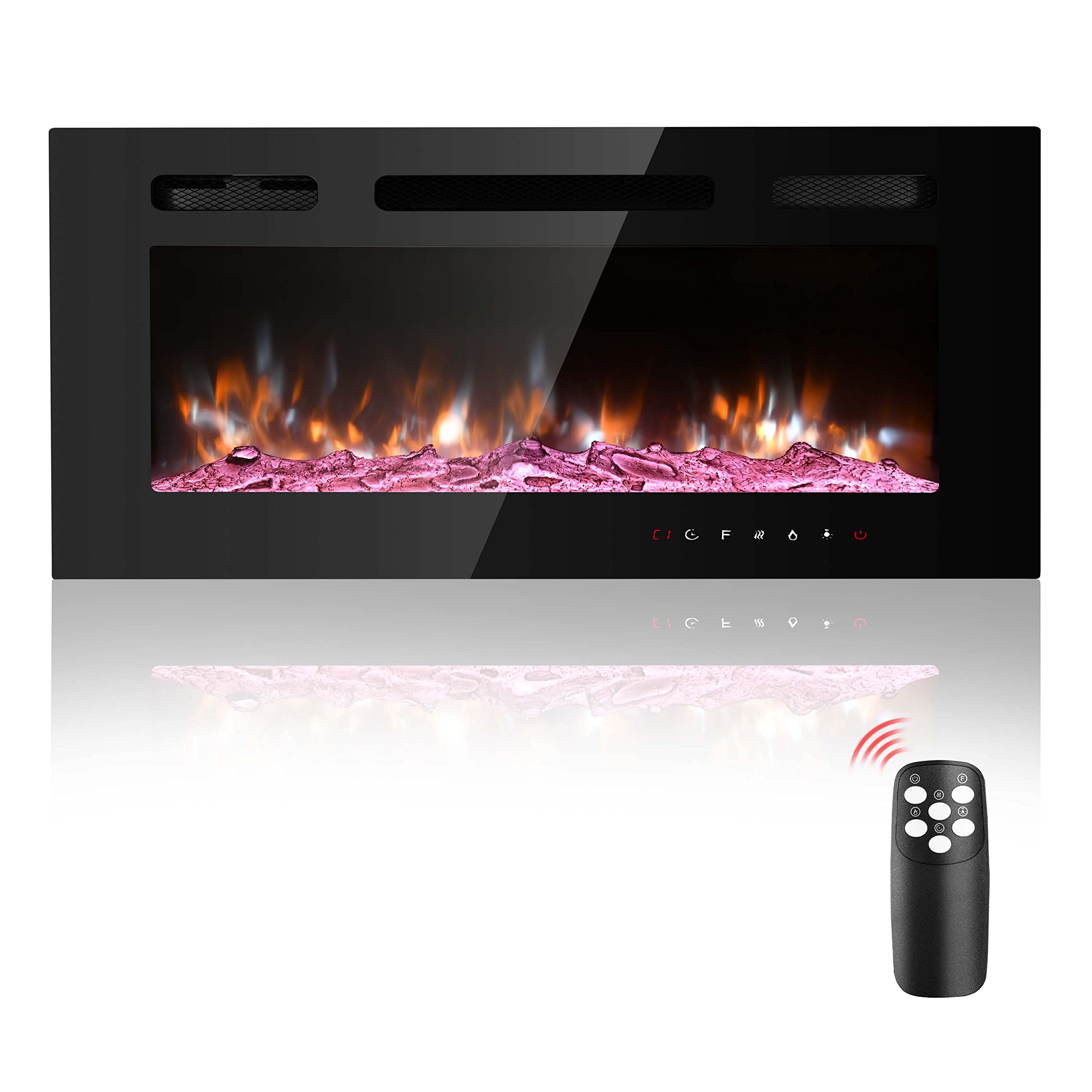 40 Inch Electric Fireplace Insert, Wall-Mounted, Remote Control, Linear Design, 750/1500W.