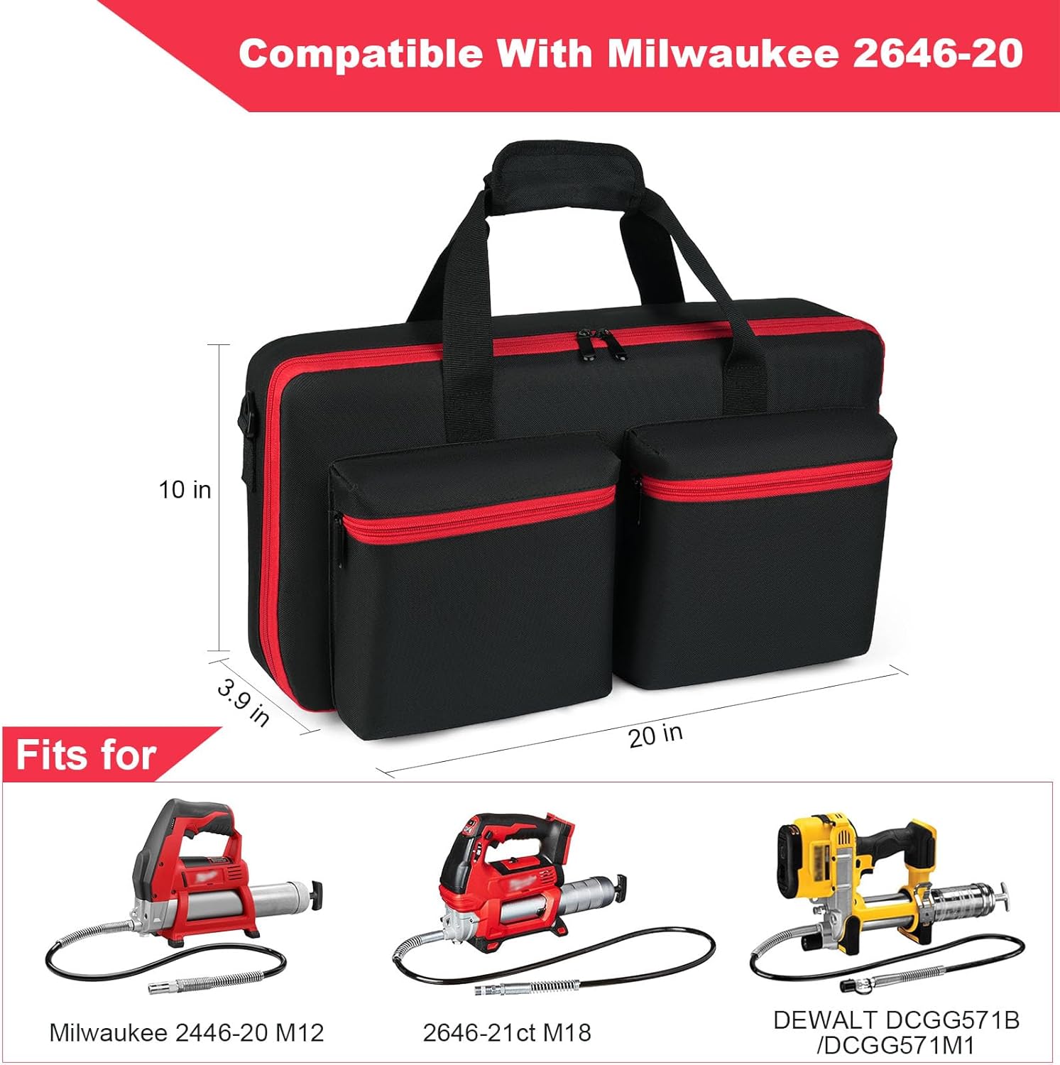 Grease Gun Case Compatible with Milwaukee M18 2646-20/Milwaukee M12 2446-20/Dewalt DCGG571B Grease Gun Kit,Portable Carrying Bag Compatible with Milwaukee M18 Tool,Battery and Charger,Bag Only