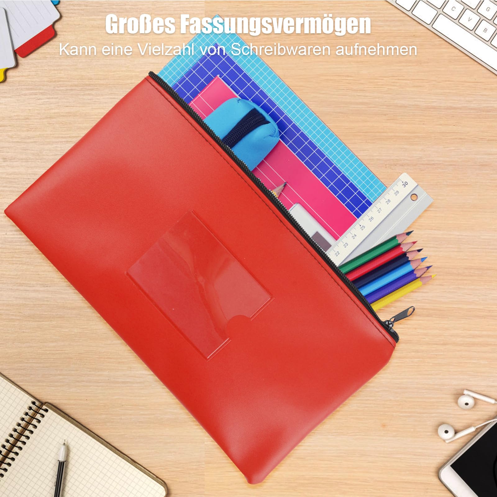Bolsa para Guardar Dinero de PU Cuero Impermeable con Cremallera 27x15cm, 4 Piezas