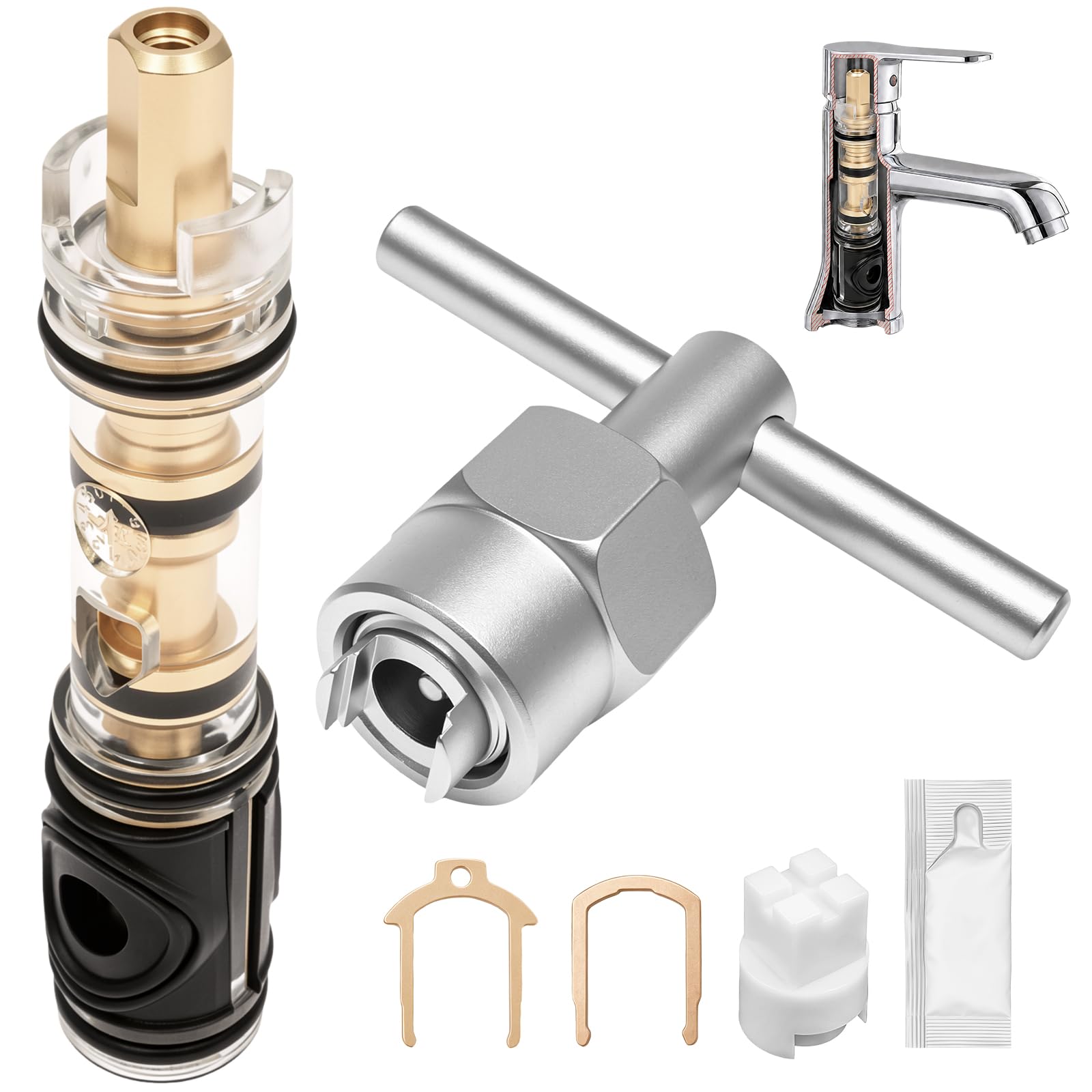 Replacement Cartridge with 104421 Removal Tool, One Handle Shower Cartridge Compatible with Moen 1225/1225B Bathroom Faucets/Showers