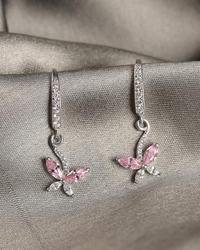 Image of CLARA 925 Sterling Silver Drop Earrings | Platinum Plated | Daily Wear |Gift for Women and Girls