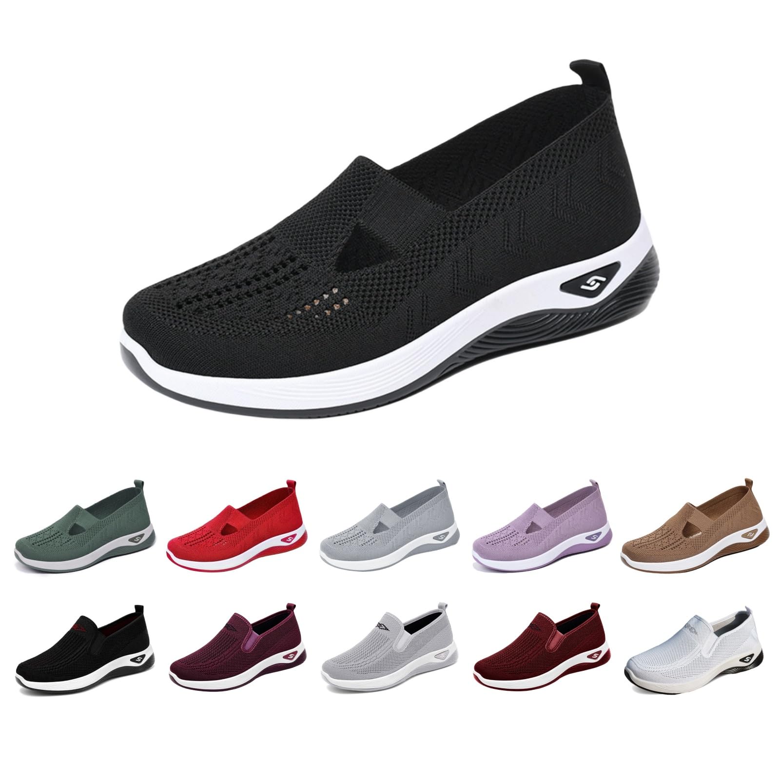 Women's Woven Orthopedic Breathable Soft Shoes Go Walk Slip on Shoes Diabetic Foam Shoes Hands Free Slip on Sneakers with Arch Support for Women