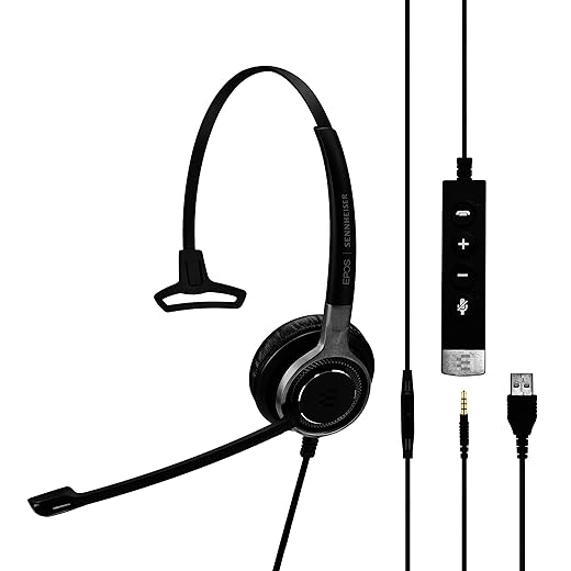 Sennheiser SC 635 USB (507254) - Fone de ouvido empresarial unilateral | Otimizado UC e certificado Skype para negócios | Para celular, tablet, softphone e PC (preto)