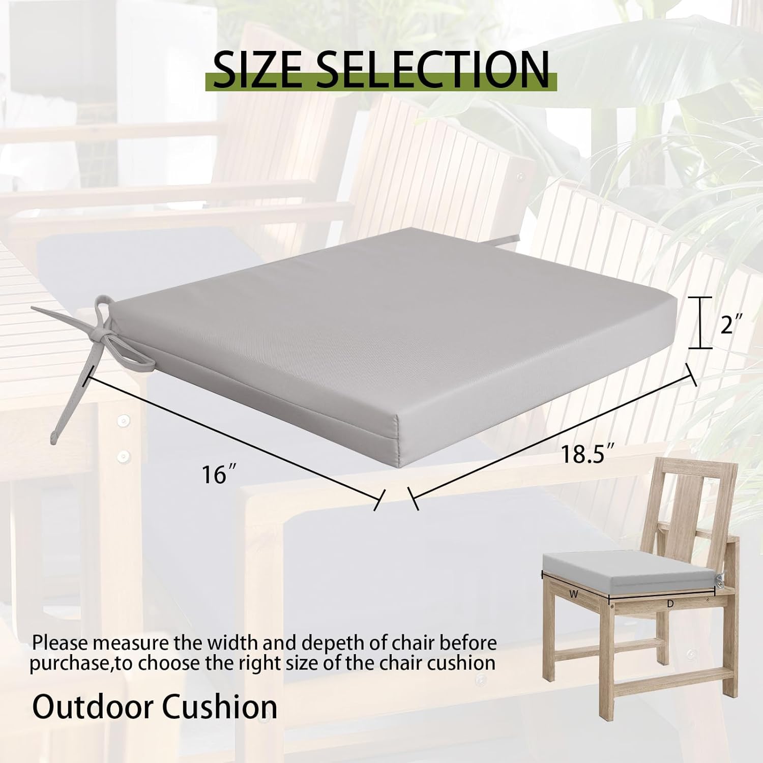 Outdoor Seat Cushions Set of 4 Square Corner Chair Cushions with Ties, Patio Chair Pads for Home Office and Patio Garden Furniture Decoration 18.5"x16"x2", Gray