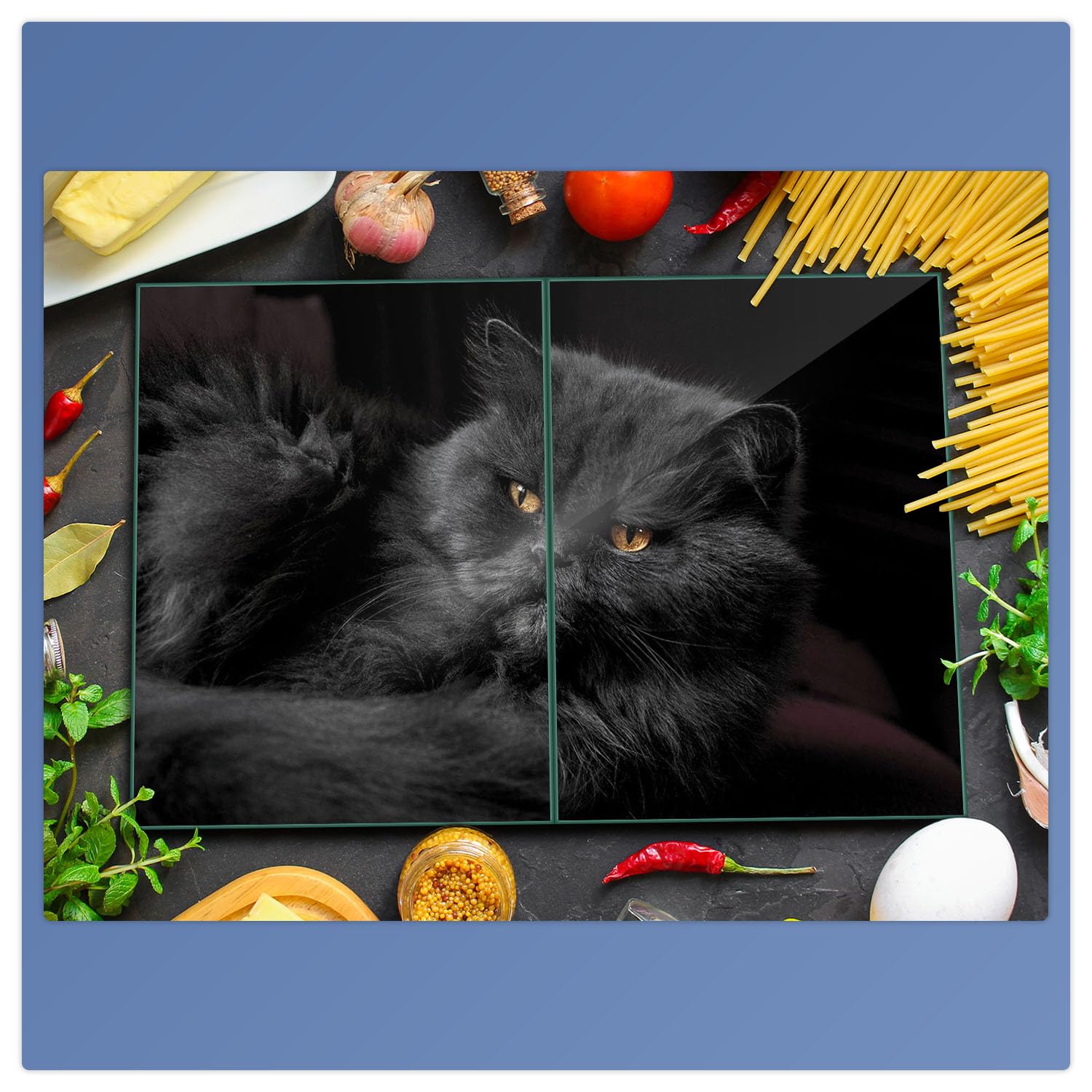 Herdabdeckplatte Abdeckung Ceranfeld Abdeckplatte Schneidebrett 2-Teilig 80x52 Katze Schwarz Spritzschutz Glasplatte Ceranfeldabdeckung Schutz Herdschutz Sicherheitsglas Glasschneidebrett 2x40x52