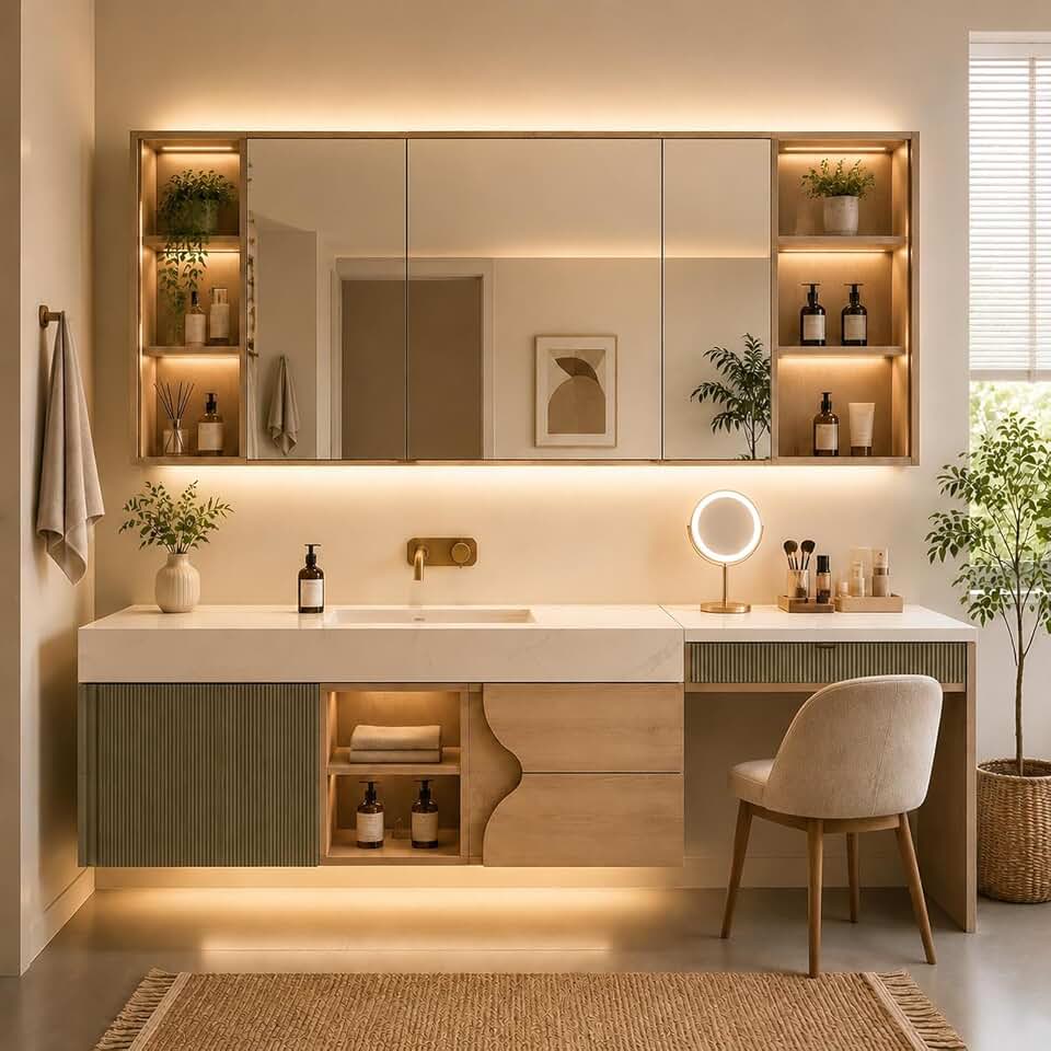 118 IN Floating Single Sink Bathroom Vanity with Integrated Makeup Station