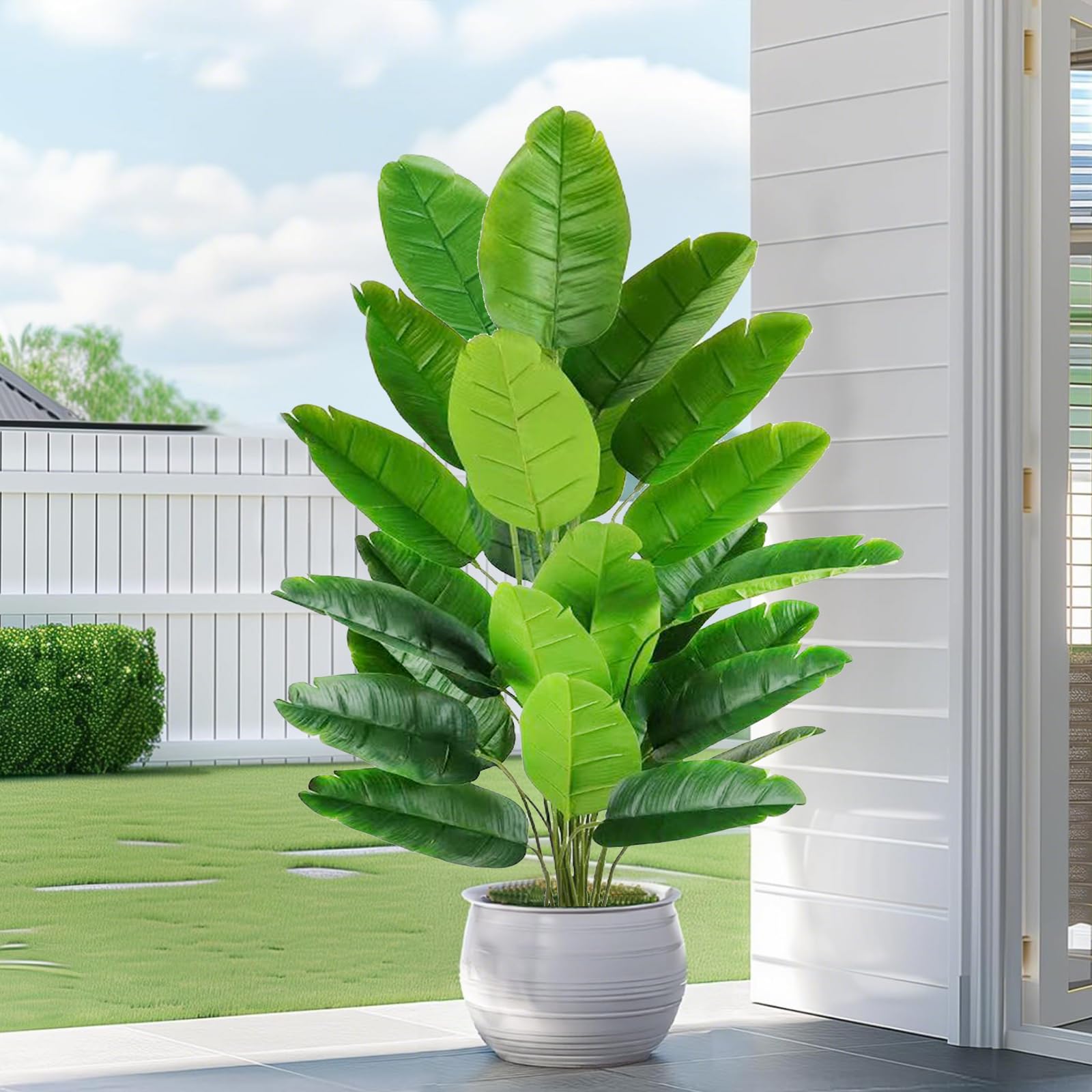 Künstliche Paradiesvogel Pflanze groß 113cm künstliche Tropische Palme mit 24 Blättern perfekte künstliche Pflanzen Geeignet als Boho-Dekoration für Wohnzimmer, Badezimmer, Büro und Garten