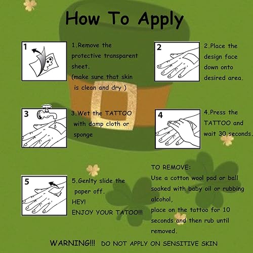 Vista 6 de Tatuajes temporales del día de San Patricio para suministros de fiesta de niños, 74 hojas individuales, tatuajes del día de San Patricio para niños