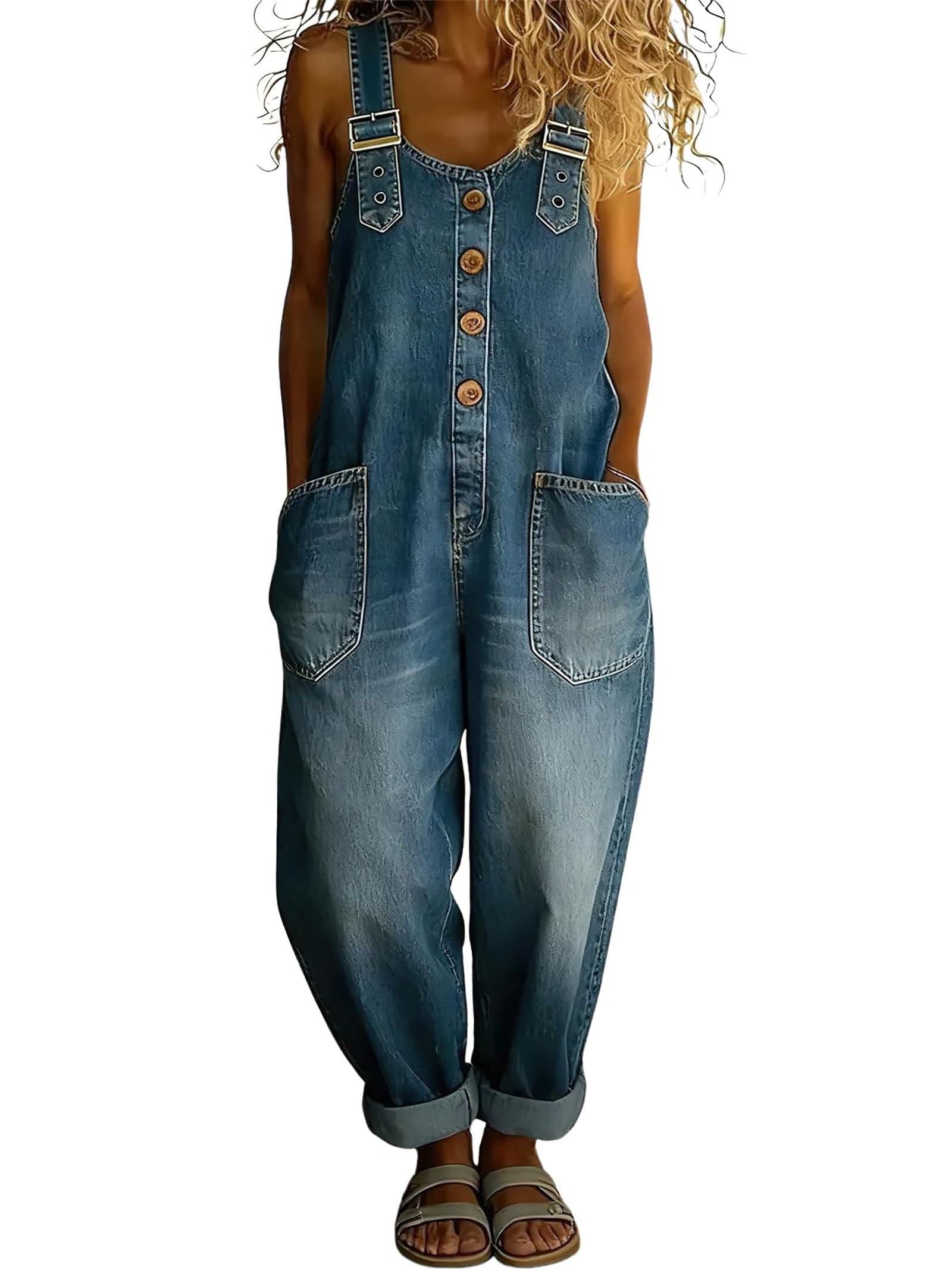 Peto vaquero estilo Y2K para mujer, pierna ancha, corte holgado, con botones, tirantes ajustables, estilo vintage.