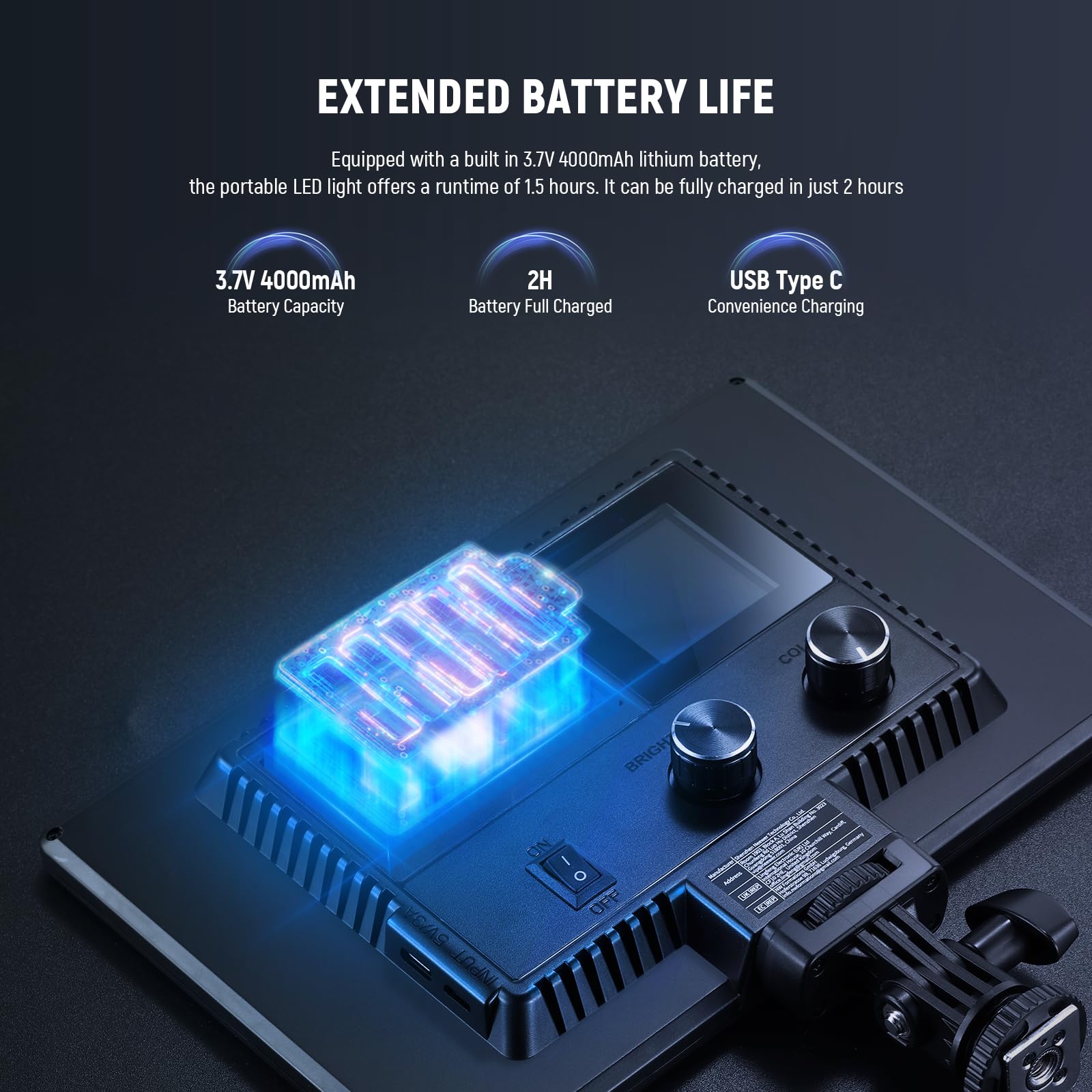 Neewer 9-calowy panel świetlny LED wideo, ściemniana kamera DSLR, miękkie oświetlenie, akumulator 4000 mAh, porty USB typu C, 3200 K ~ 5600 K CRI95 + 600 luksów do nagrywania wideo na żywo, NL-116AI