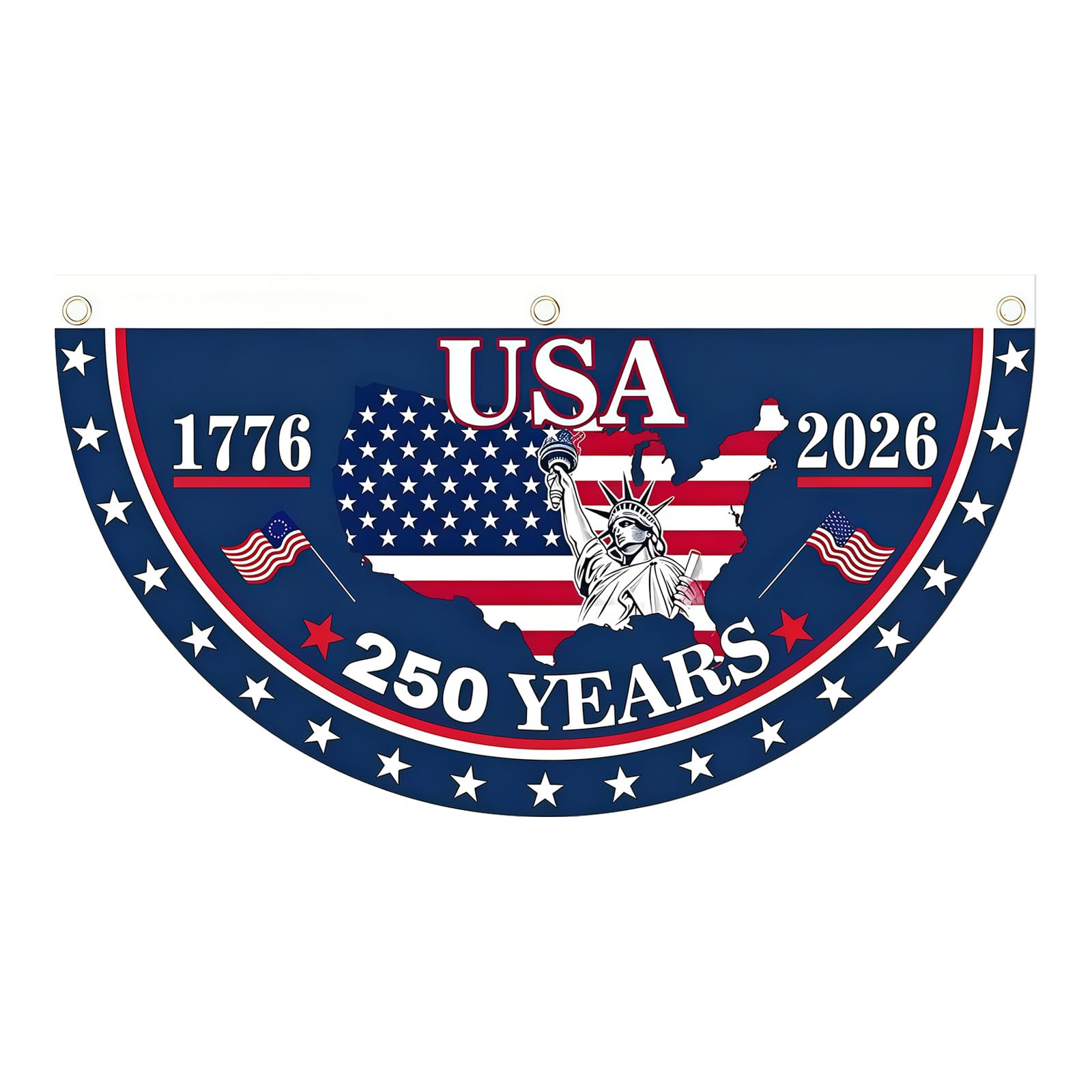 Xinsheinelry 1776-2026 Patriotics Semi Circular Bunting Flag 250th Anniversary Banners with Metal Grommets for Porch Wall Fence Door Bunting Flag