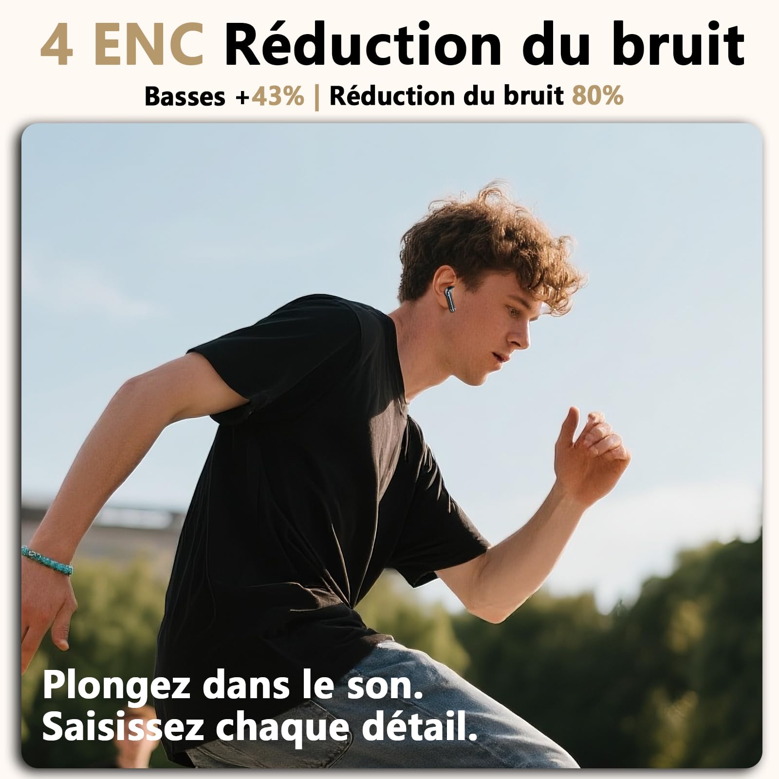 Ecouteurs Bluetooth sans Fil, Écouteurs Bluetooth 5.4 2025 Écouteurs sans Fil avec 4 ENC Réduction de Bruit Mic, IP7 Étanches Oreillette Bluetooth 56H Stéréo USB-C Casque Bluetooth pour Sport/Travail