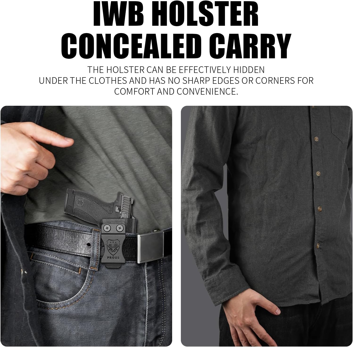 PROUS IWB Kydex Holster - Fits S&W Bodyguard 2.0/ SD9 VE & SD40 VE/M&P Shield Plus, Sig P238/ P938, Springfield XD-S 3.3 & XD-S MOD.2 OSP 3.3, G48, LCP II/2, Adjustable Cant & Retention, Right