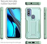 Vista 4 de ExoGuard Funda para Moto G Pure, funda de goma a prueba de golpes de cuerpo completo con protector de pantalla de vidrio templado con soporte Verde