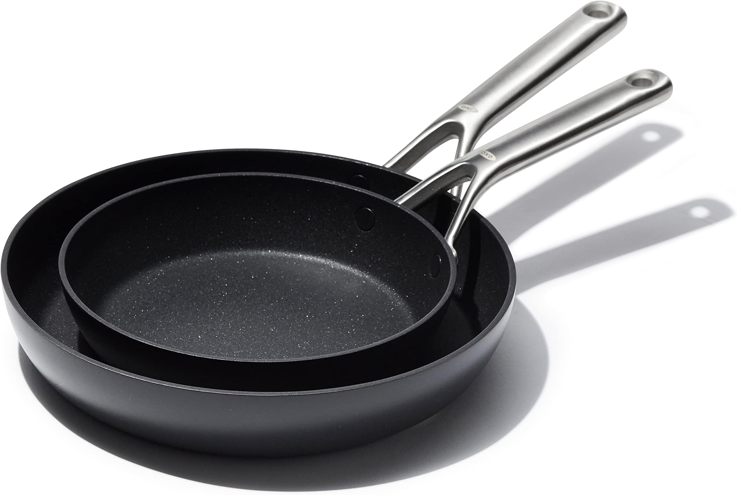 Professional 8" and 10" Frying Pan Skillet Set, Hard Anodized Ceramic Nonstick Cookware PFAS-Free, Stainless Steel, Induction Suitable, Diamond Reinforced Coating, Dishwasher and Oven Safe, Black