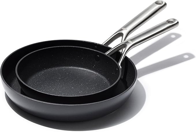 Ceramic 8" and 10" Frying Pan Skillet Set, Hard Anodized Ceramic Nonstick Cookware PFAS-Free, Stainless Steel, Induction Suitable, Diamond Reinforced Coating, Dishwasher and Oven Safe, Black