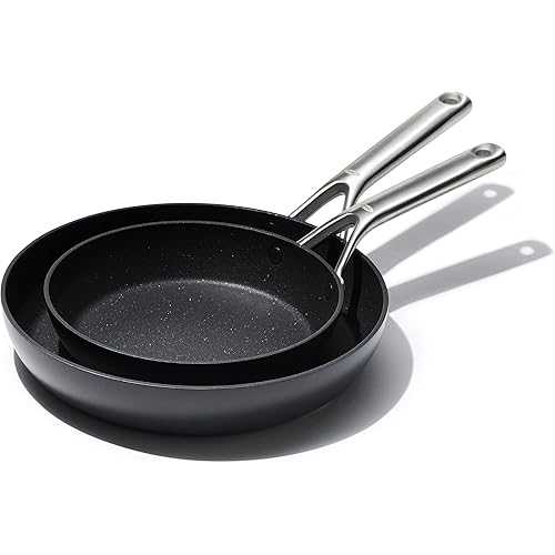 OXO Professional 8" and 10" Frying Pan Skillet Set, Hard Anodized Ceramic Nonstick Cookware PFAS-Free, Stainless Steel, Induction Suitable, Diamond Reinforced Coating, Dishwasher and Oven Safe, Black
