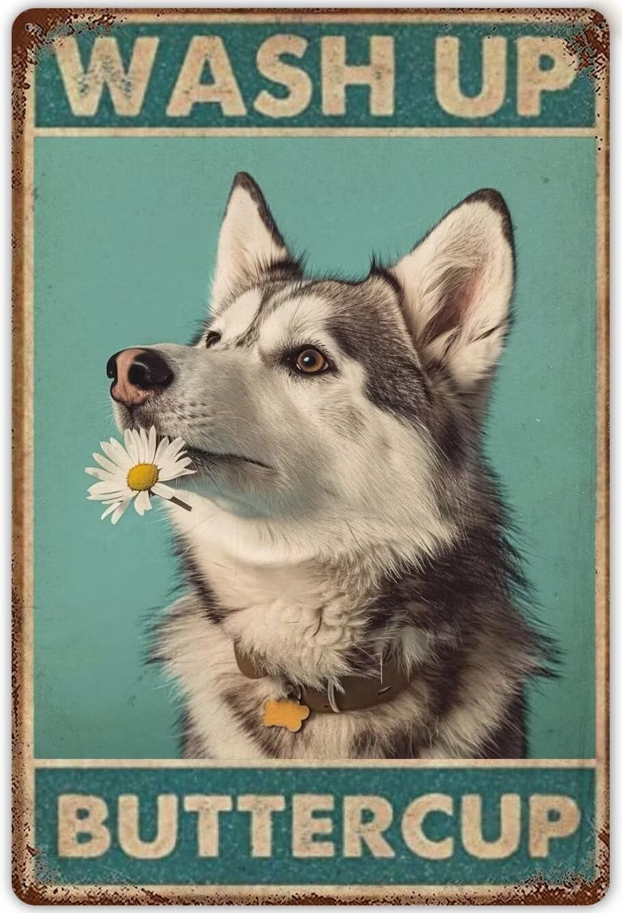 Anceky Husky Bathroom Canvas Wall Art Wash Up Buttercup Print Painting Modern Canvas Wall Art For Living Room Farmhouse Wall Decor Vintage Bathroom Decor Unframed 12x16 Inch