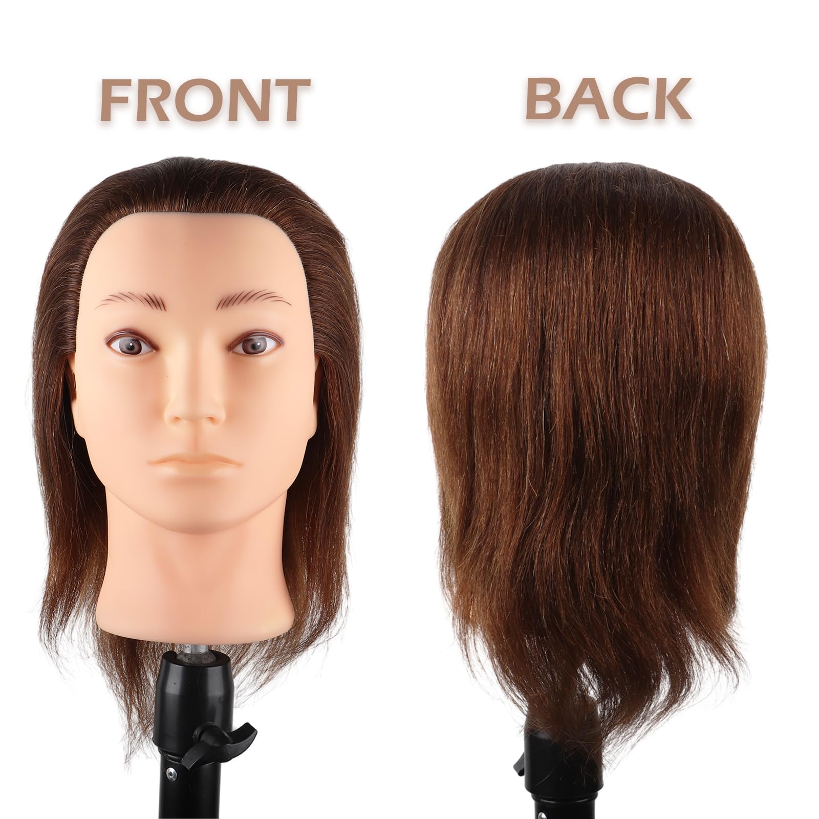 Testa per Parrucchieri Uomo Capelli Veri 100% Manichino Formazione Acconciature Taglio di Capelli Maschile Marrone 35cm