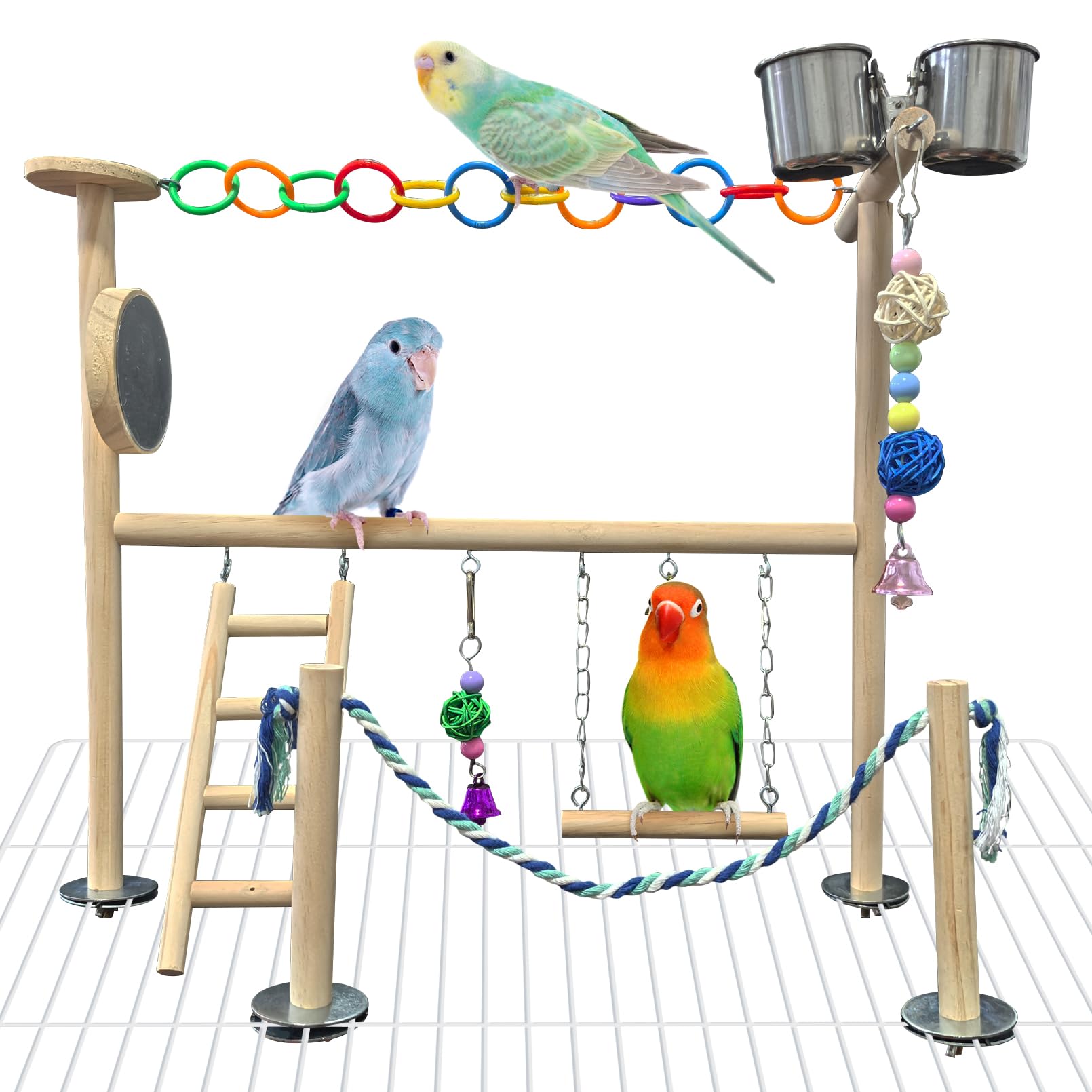 Hamiledyi Kleiner Vogelspielplatz, Naturholz für die Oberseite des Käfigs, Vogelsitzstange für Papageien, Spiel, Fitnessstudio, Spielzeug für kleine Vögel, Papageien, Nymphensittiche, Liebesvögel