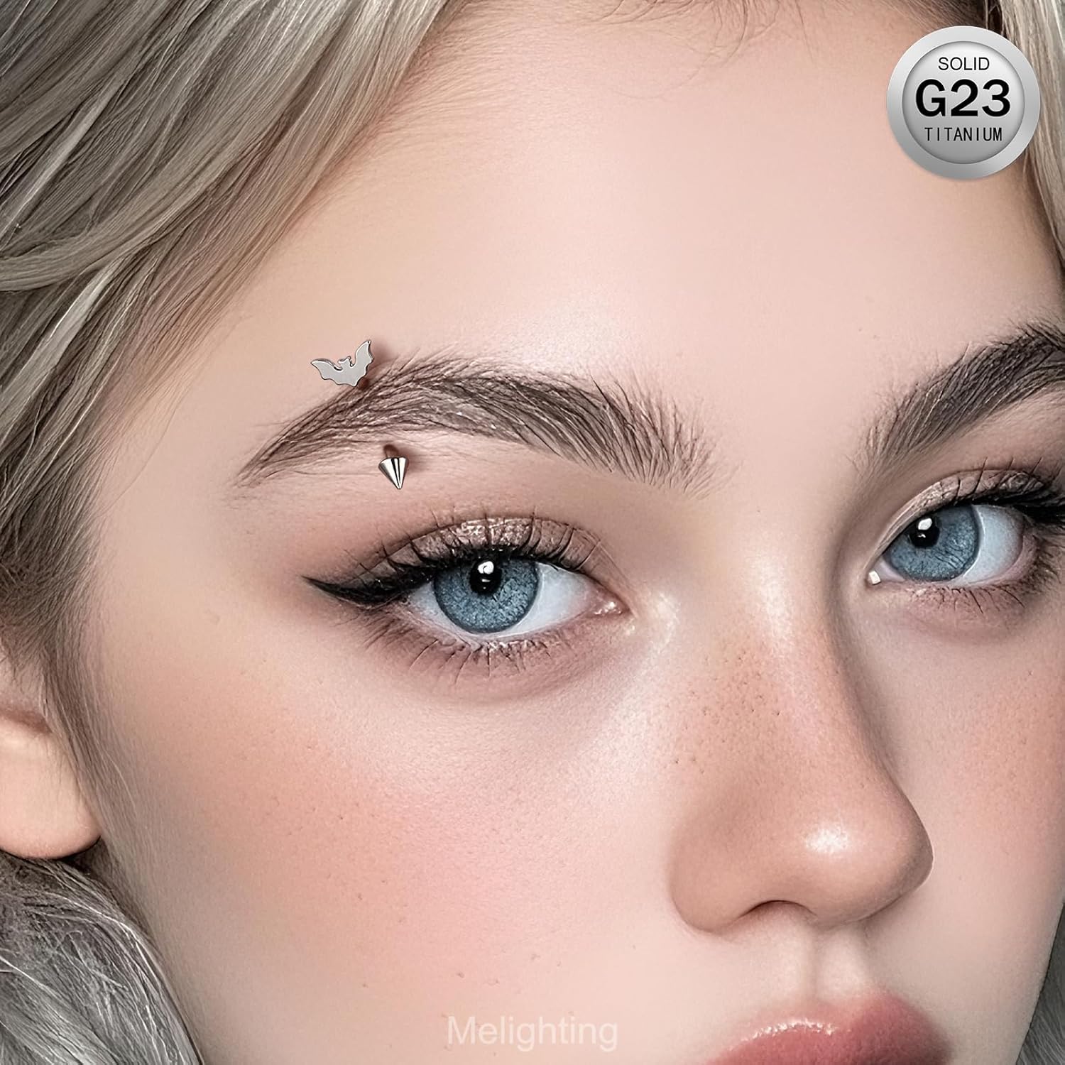 Melighting 16G Bat Rook Piercing Jewelry, G23 Solid Titanium Eyebrow Ring, Internally Threaded Vertical Labret Lip Jewellery, Black Curved Barbells, Daith Rook Earring for Women - Image 8