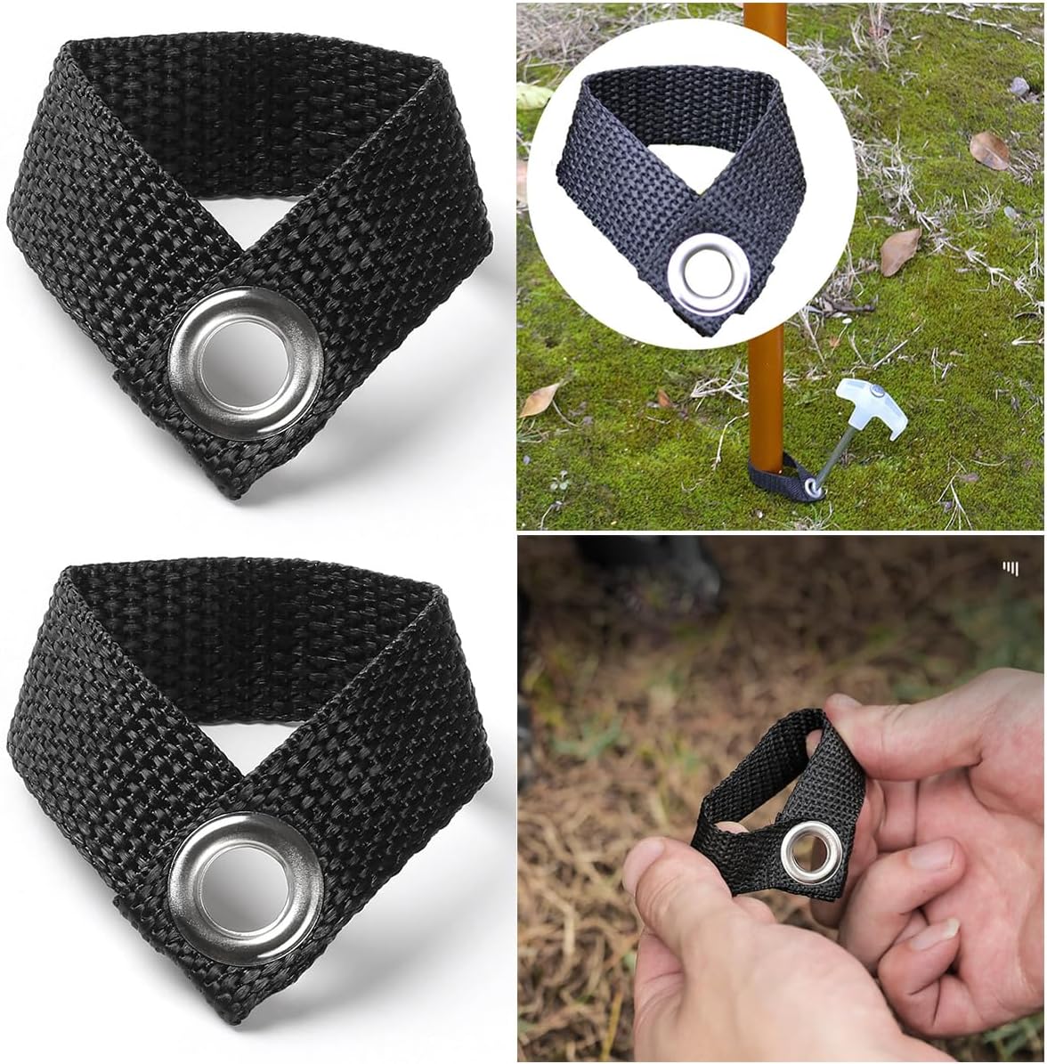 8 Pack Camping Tarp Poles Holder Fixing Anchor with Metal Hole Tent Poles Feet Clasp Fastener for Awning Canopy Rainfly Tarp Hammock Rain Fly Sun Shade Shelter Tent Stakes Ground Tent Pegs