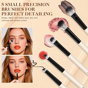 HEYMKGO Makeup Brushes 16PCS Professional Makeup Kit Premium Synthetic Foundation Powder Contour Concealer Eyeshadow Blending Brushes Set with 2Pcs Blender Sponges & Black Hair Clips