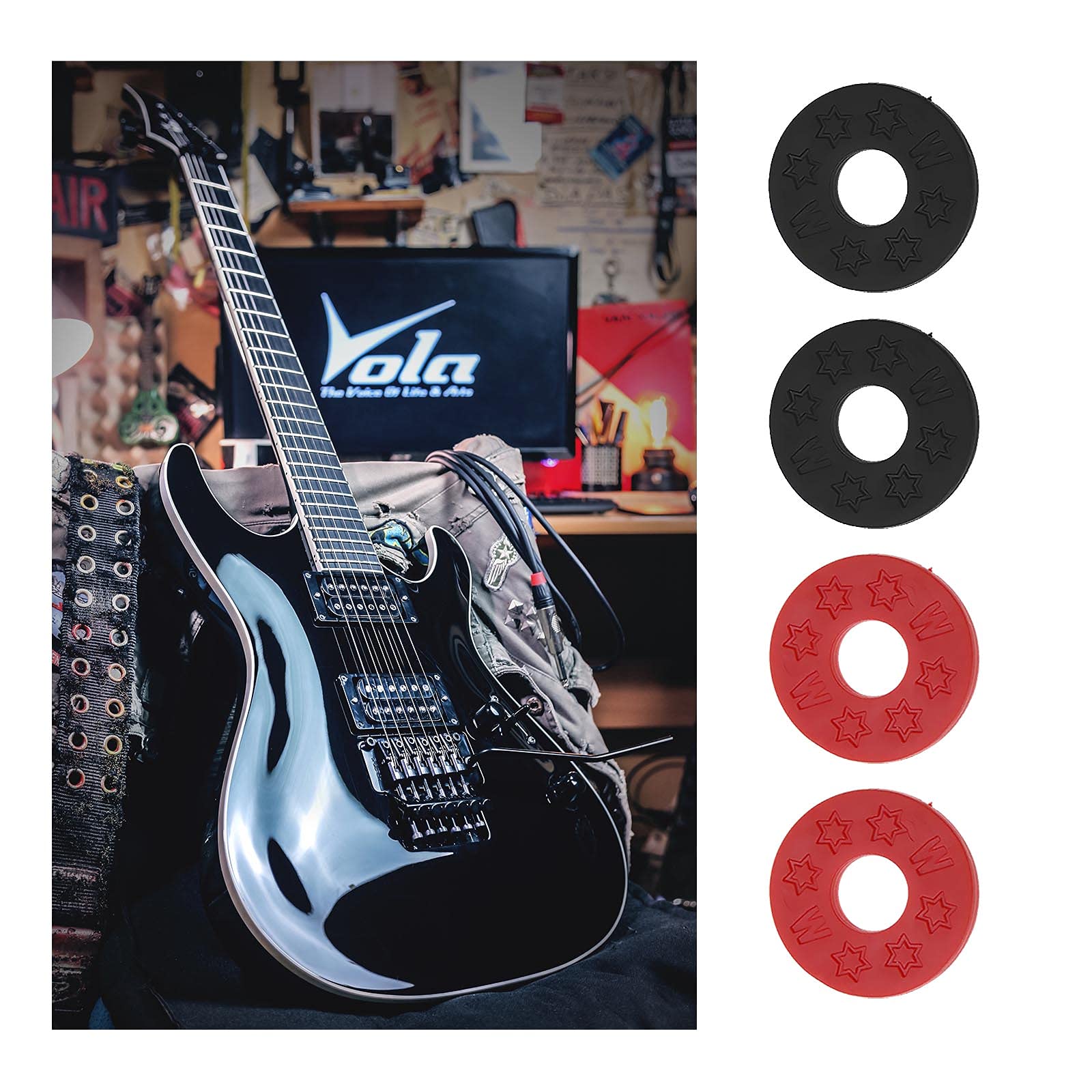 Create idea Guitar Strap Locks Gasket Guitar Protector Rubber Strap Locks 24pcs (Red and Black)