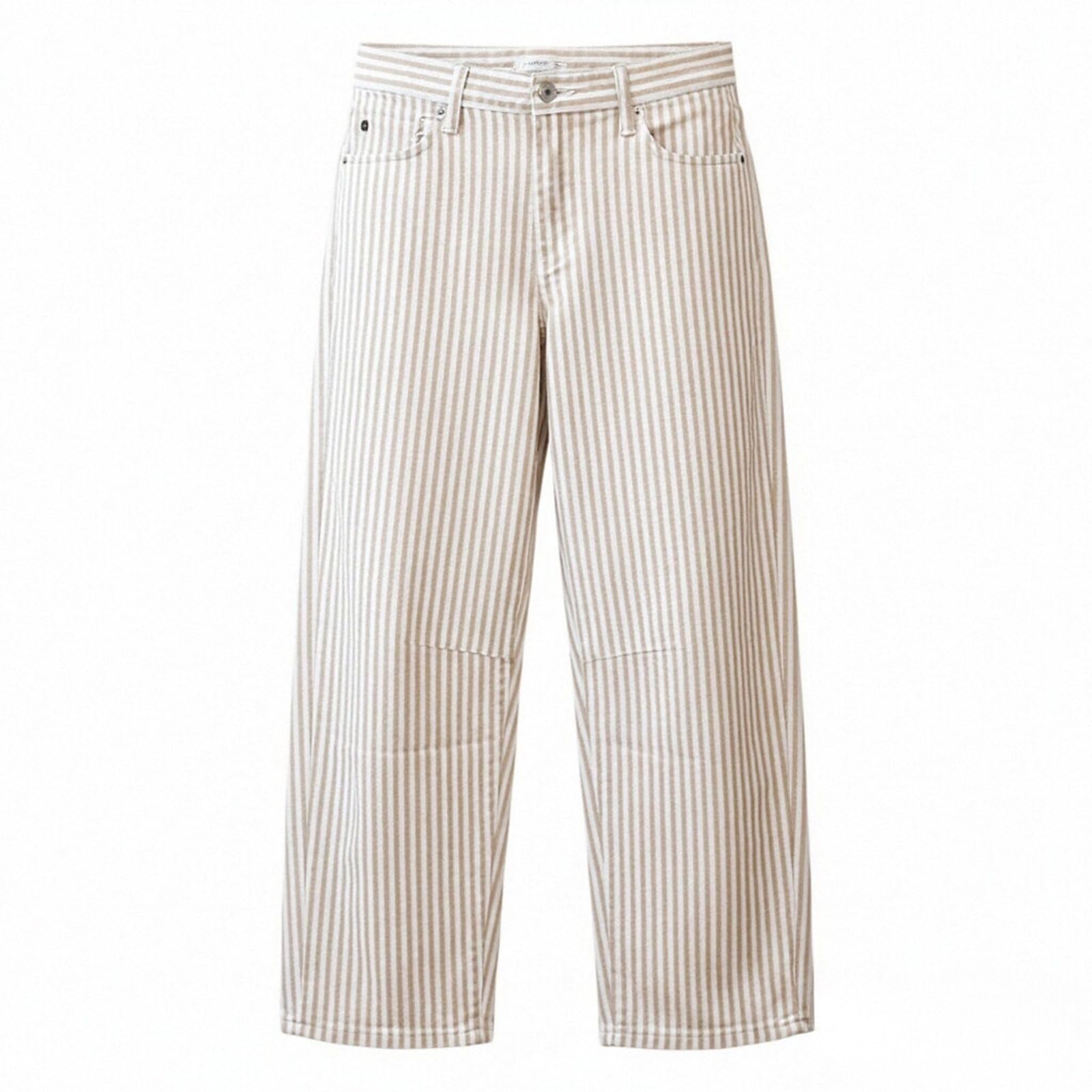 Pantalones de verano para mujer, ligeros, anchos, de tela, a rayas, para el tiempo libre, para exteriores, corte regular, pantalones de relajación, pantalones de playa, pantalones de verano
