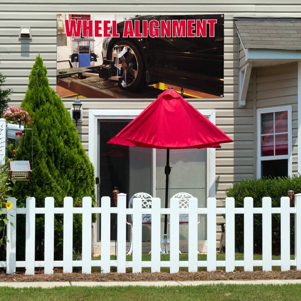 Vinyl Banner Multiple Sizes Wheel Alignment B Advertising Printing Automotive Outdoor Weatherproof Industrial Yard Signs 4 Grommets 16x40Inches
