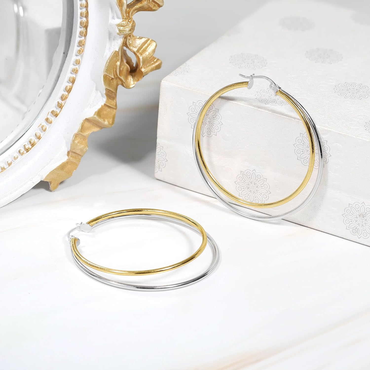 Hoops & Loops 925 Sterling Silver Double Row Circle Large 48mm Round Click-Top Hoop Earrings for Women - Image 5