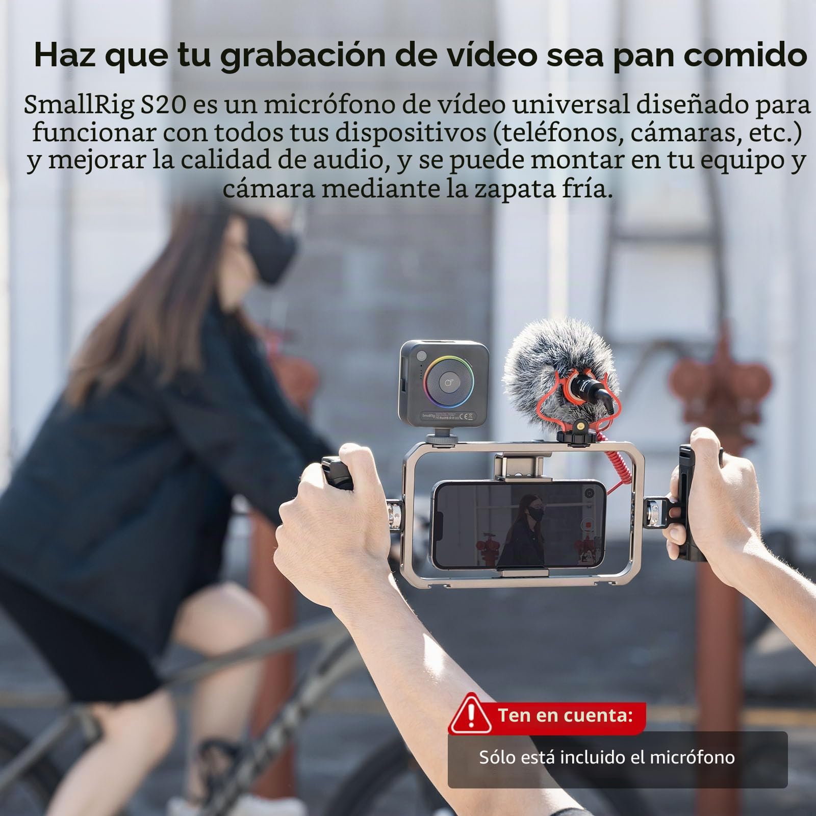 SMALLRIG Forevala S20 Micrófono de Escopeta Microphone con Shock Mount, Micrófono Dual con Pantallas Antiviento, para Videocámaras, para iPhone, para Teléfonos Móviles con Android - 3468