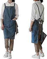 Vista 12 de NEWGEM Delantal de mezclilla de algodón con bolsillos para mujer, cocina, cocina, jardinería, pintura