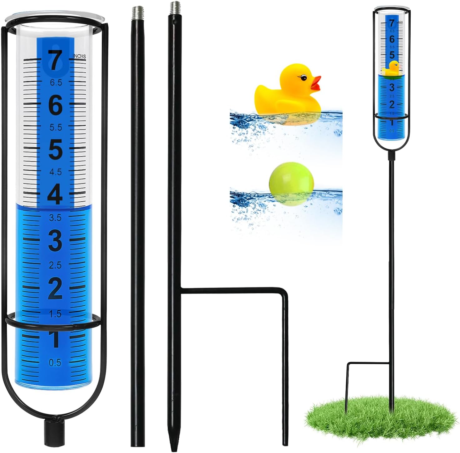 Rain Gauge Outdoor for Yard, Heavy Duty Rain Guage Gage Freeze Proof Best Rated, Large Plastic Water Gauge with Floating Duck and Ball, Playful & Accurate