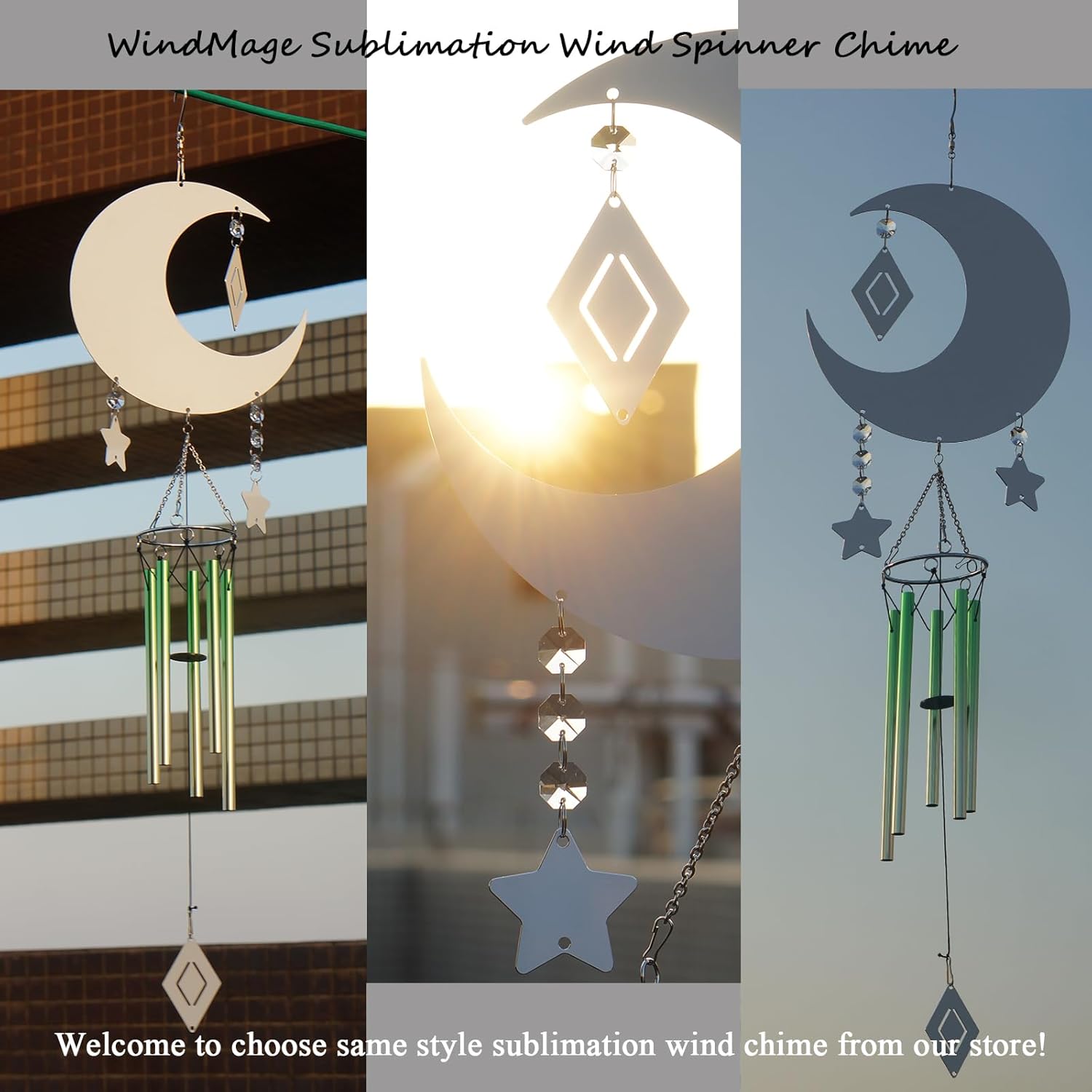 4Pack 8inch Sublimation Wind Spinner Blanks 3D Aluminum Metal Wind Sculpture Kinetic Spinners for Yard and Garden Indoor Art Ornaments Hanging Decoration (Moon)