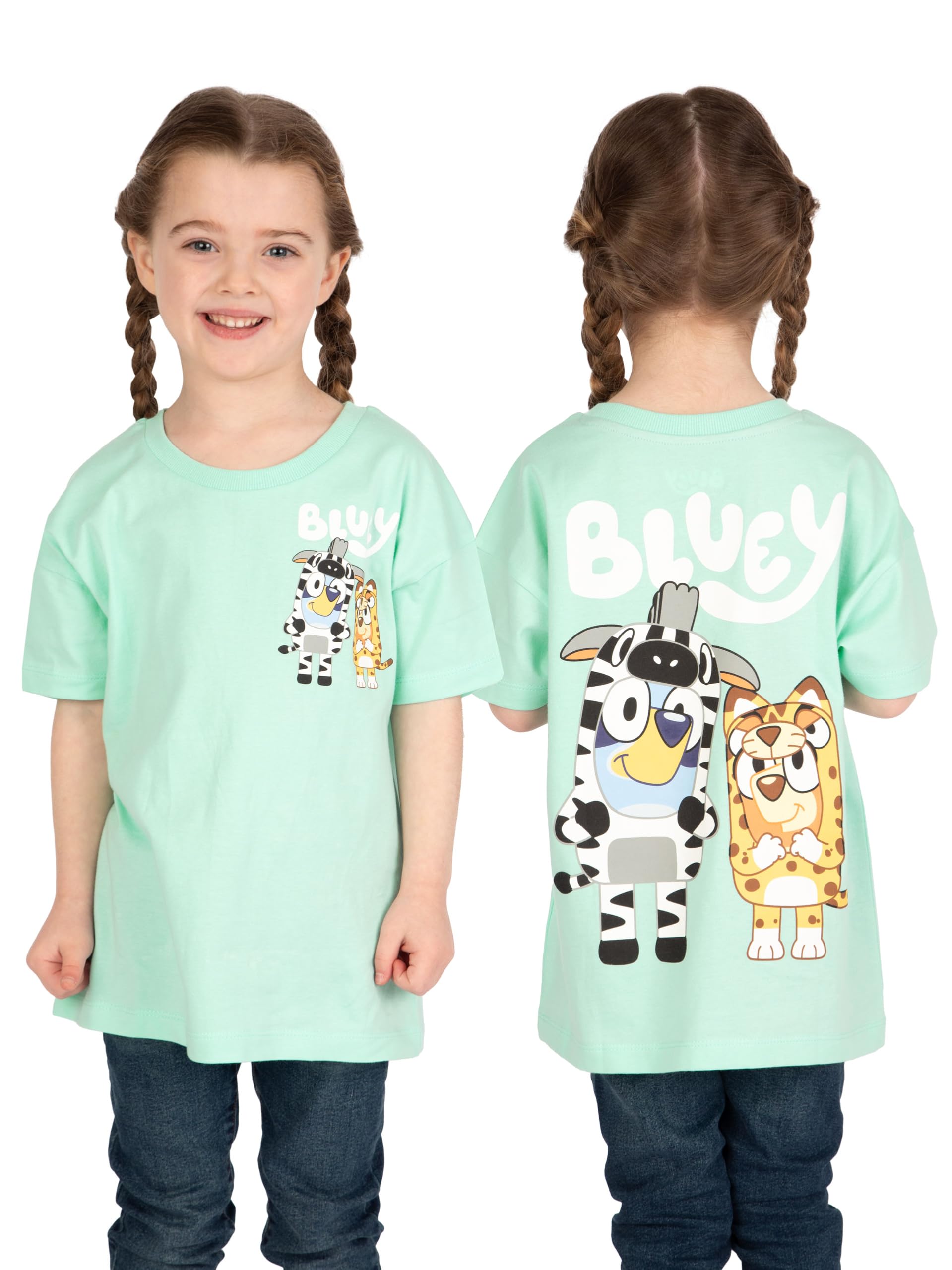 Bluey Girls Tshirt, Short Sleeve Girls T Shirt, Kids Clothes for Summer, Bingo Cotton T-Shirt, Green 18-24 Months