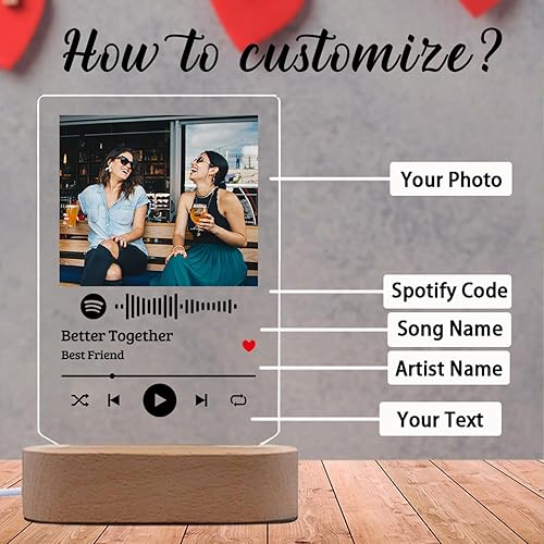 Miniatura 9 de Placa de acrílico personalizada con forma de corazón, cubierta de álbum de fotos, código escaneable, regalos para amantes de la música, amigos,