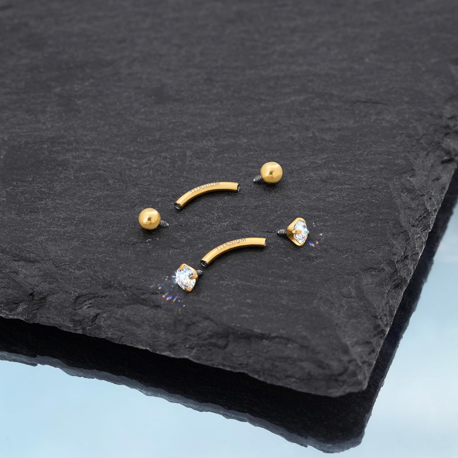 2Pcs Moissanite Rook Eyebrow Piercing Jewelry, 16G G23 Titanium Threaded Vertical Labret Lip Tragus Daith Jewelry Barbells Ring 8mm