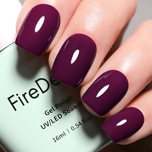 Firedeep Esmalte de uñas de gel color vino burdeos, esmalte de uñas de gel de 0.54 onzas líquidas en botella grande de otoño e invierno