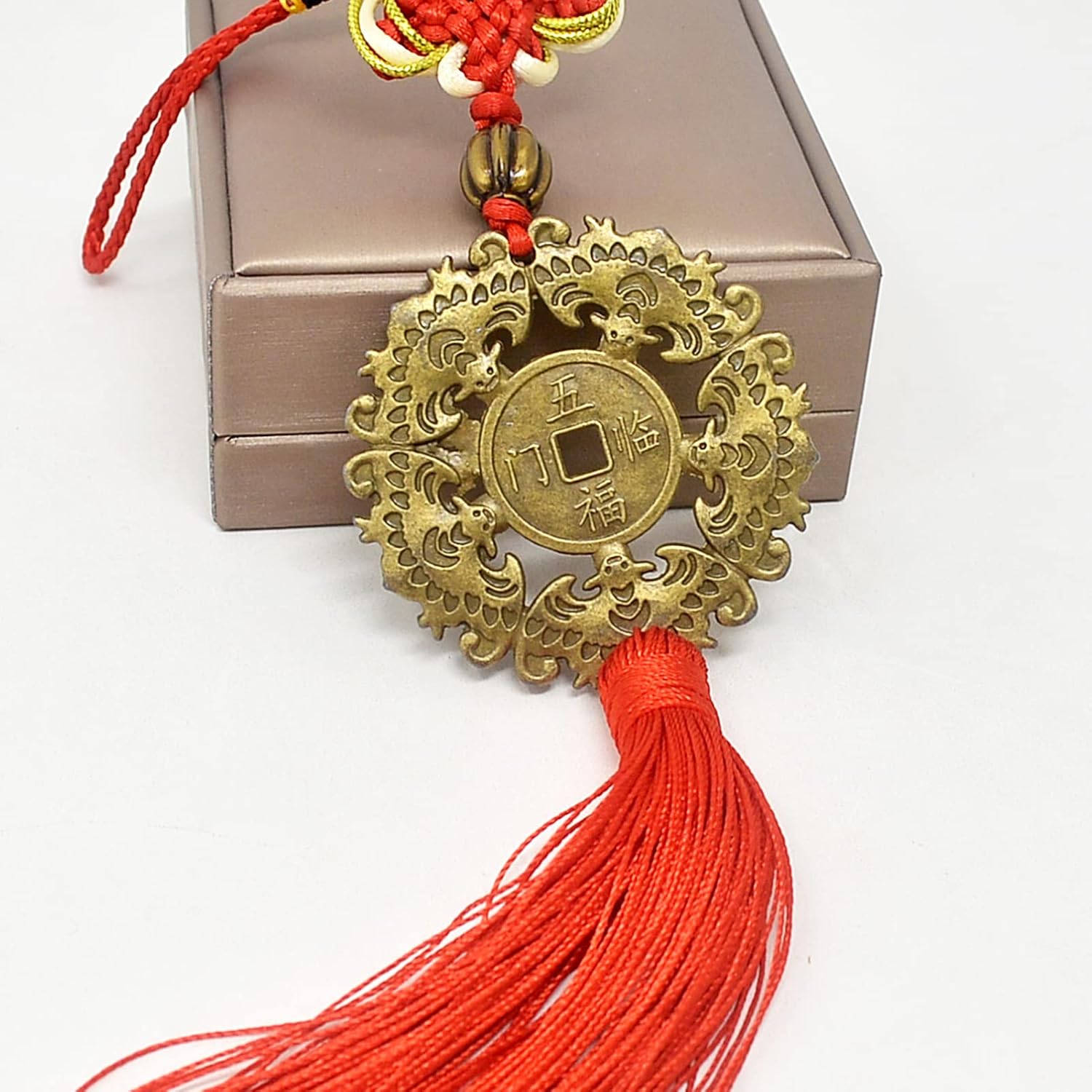 Feng Shui Coin Chinese Knot “WU FU” Luck Success Wealth Home Decoration Pendant +Red Gift Bag Consecrated Card Spell