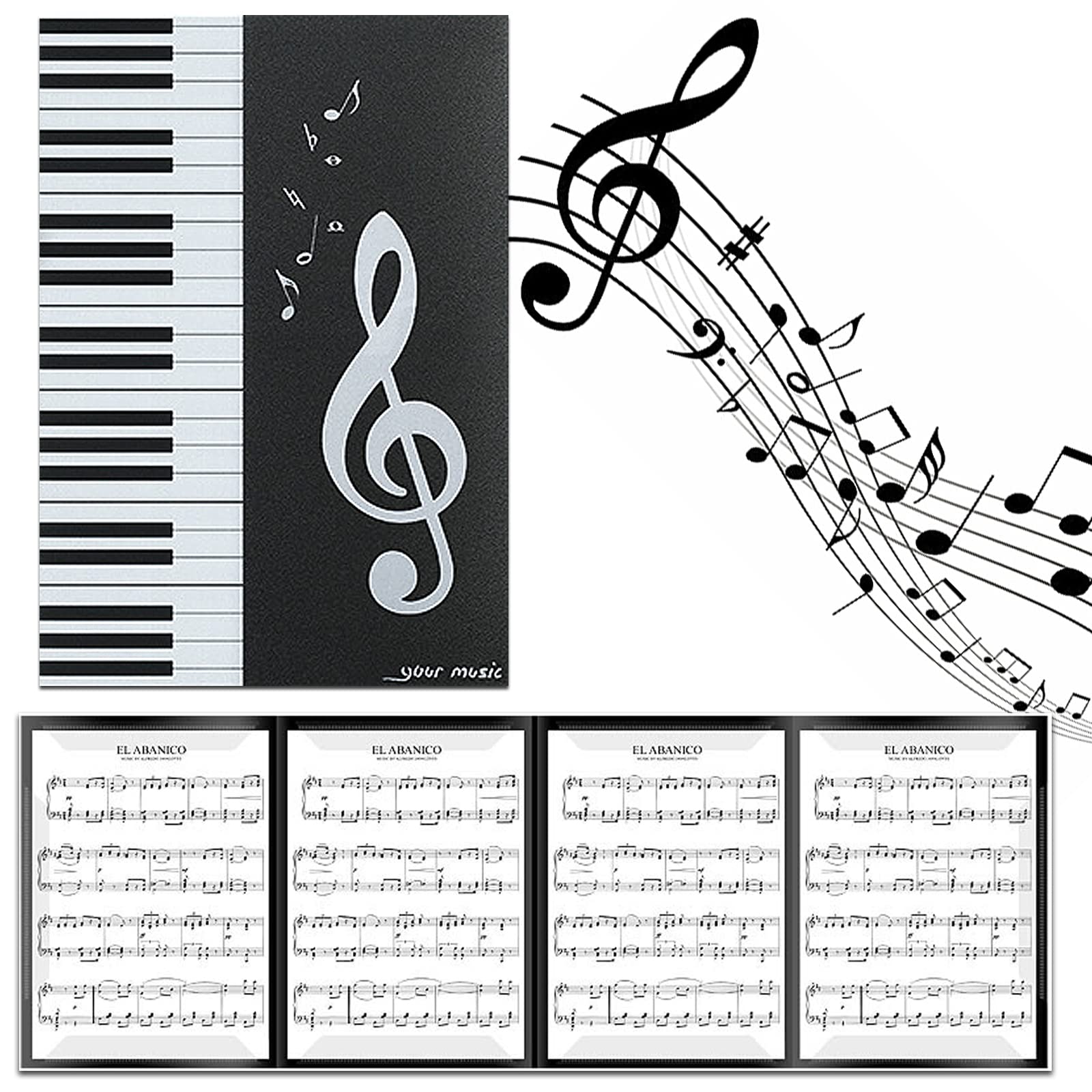 YUNYAN 6 Sided Music Folder for Music Sheets Foldable Music Folder A4 Music Folder Music Organiser Piano Music Sheets Holder Storage Black Folder