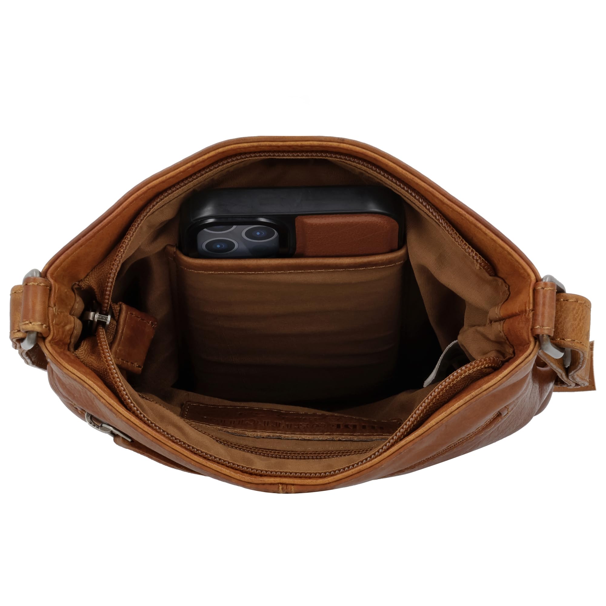 Hide & Stitches - Leder Umhängetasche Damen Mittelgroß - Handtasche Leder mit Reißverschluss, verstellbarem Schultergurt, Telefontasche, 2 Außentaschen ideal - 100% Leder - Braun