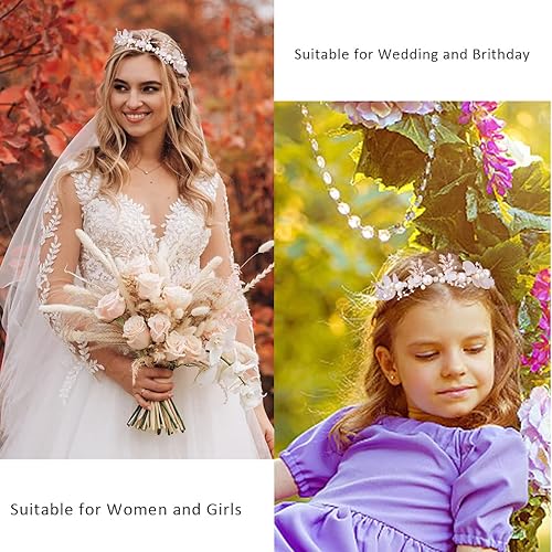 Miniatura 4 de Didder Tiaras de flores para niñas, diadema de flores para mujer, tiaras de corona de flores y coronas para mujer, tiara de flores de perlas de