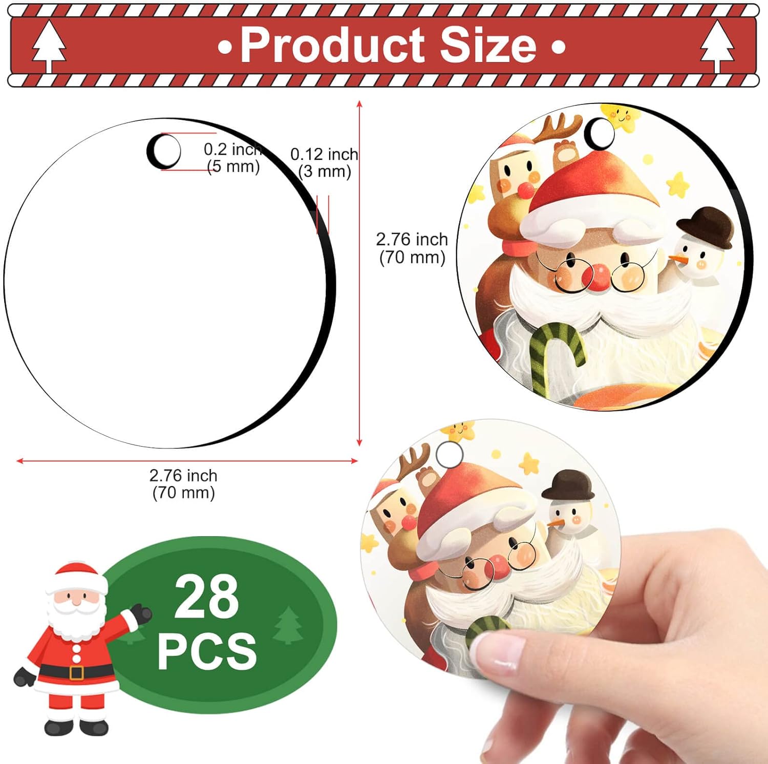 Cridoz 28Pcs Sublimation Ornament Blanks, Round Sublimation Blanks Pendants Bulk for Christmas Day and Halloween Day Ornaments Supplies, DIY Decor(2.75 inches) - Image 3