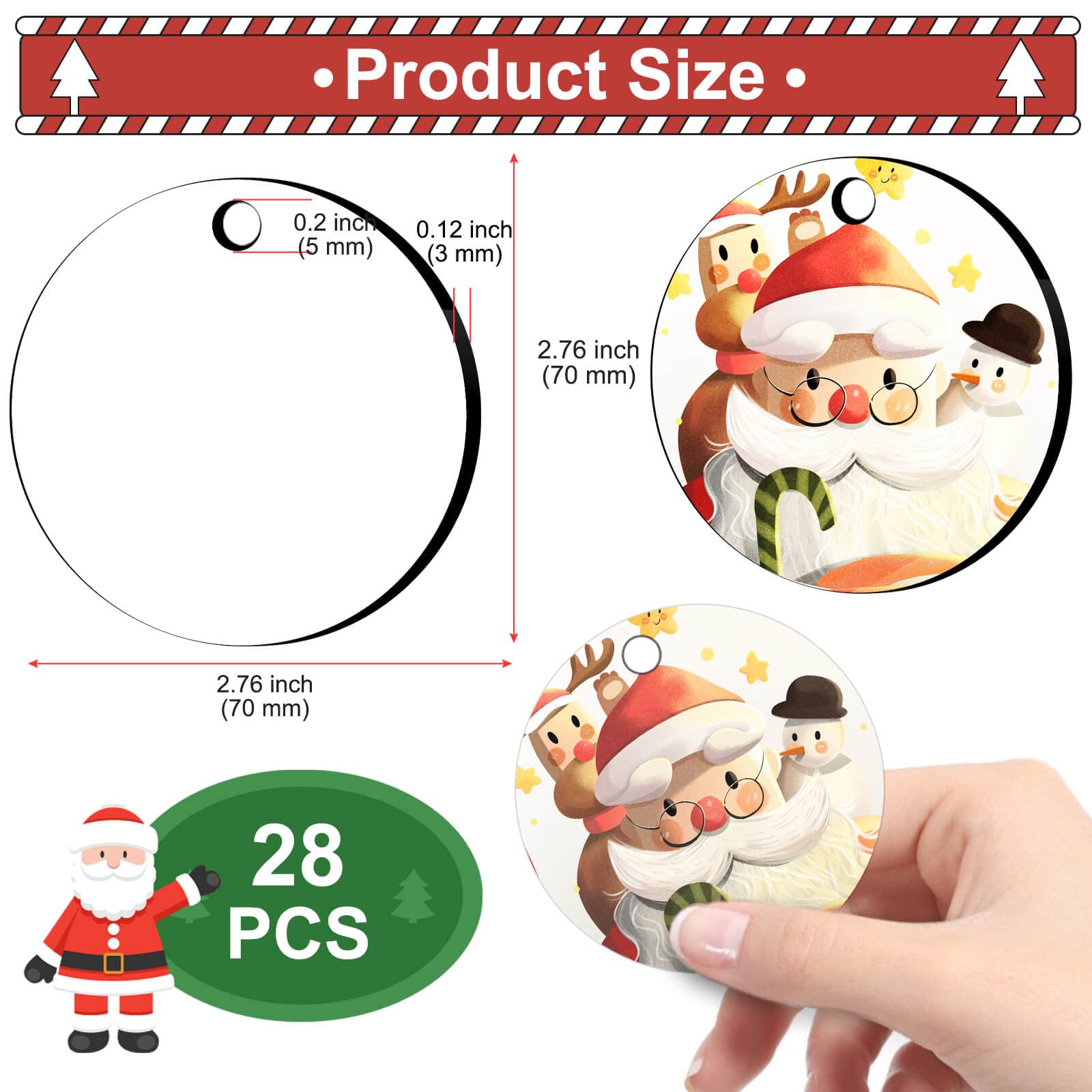 Sublimacja Ornament puste, Cridoz 28 szt. okrągłe puste wysublimowane wisiorki luzem na Boże Narodzenie i Halloween Dzień Ozdoby materiały, dekoracja DIY (7 cm)