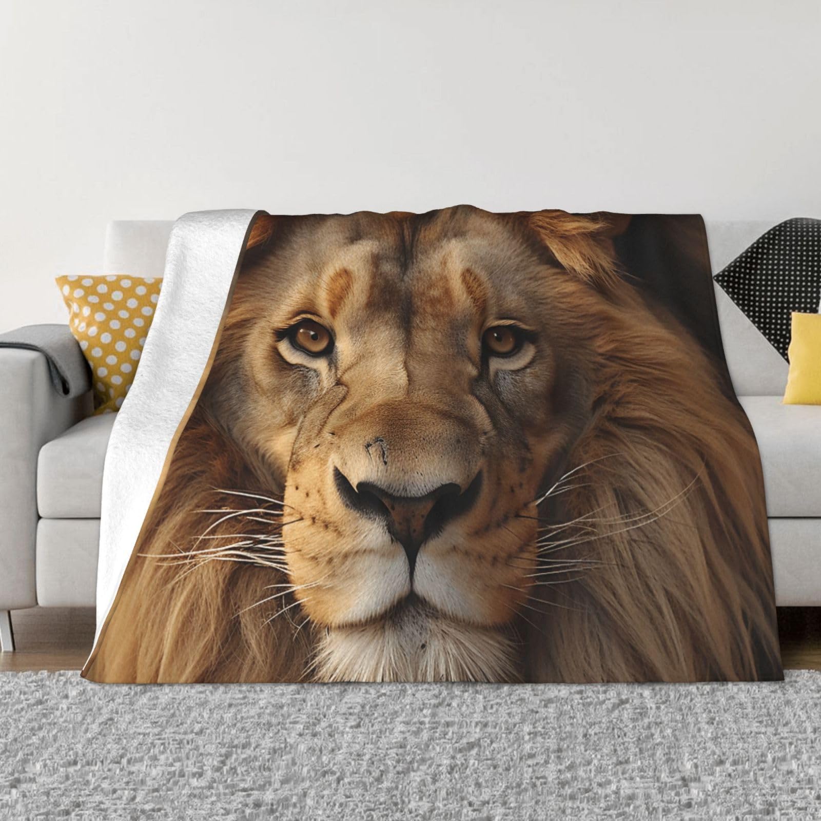 FodPand African Lion Head Fleece Blanket 40"x30" Lightweight Warm Throw Blanket for Bed Couch Cozy Air Conditioning Quilt All Seasons Decorative Fuzzy Blankets Gifts for Women Men