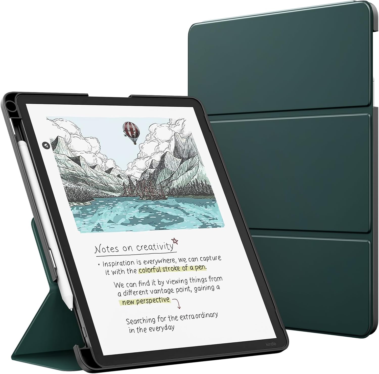 MoKo Stand Case for 11" Kindle Scribe (3rd Generation -2025) & Kindle Scribe Colorsoft (1st Generation 2025) - Premium Leather Trifold Stand Cover with Pen Holder, Auto Sleep/Wake, Midnight Green