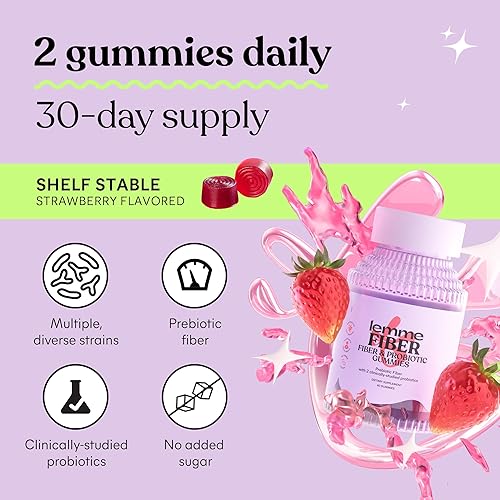 Miniatura 5 de Lemme Gomitas de fibra y probióticos para adultos, promueve la regularidad y la salud digestiva, sin azúcar añadido, sabor a fresa sin azúcar, 0.11
